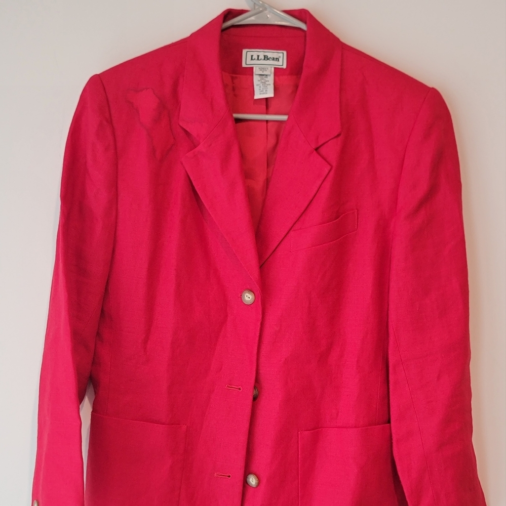 LL BEAN Red Linen Classic Capsule Boyfriend Valentine Blazer Size 6 Petites